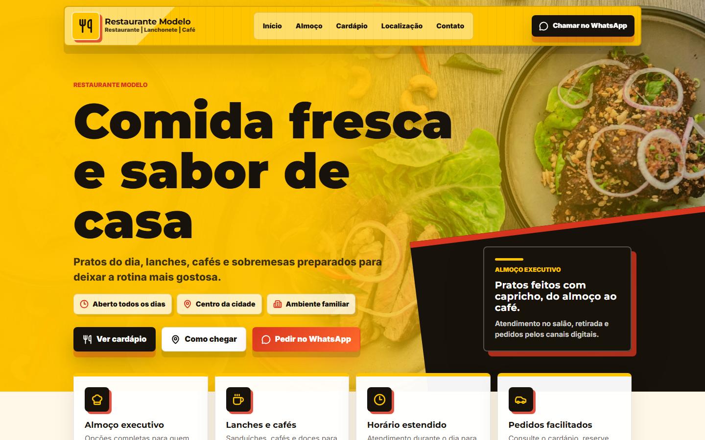 Header de site modelo para restaurante
